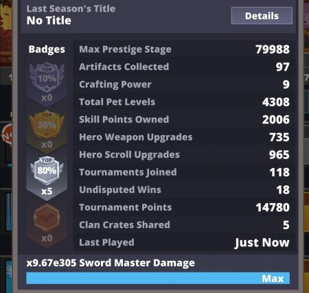 продажа аккаунта Tap Titans 2